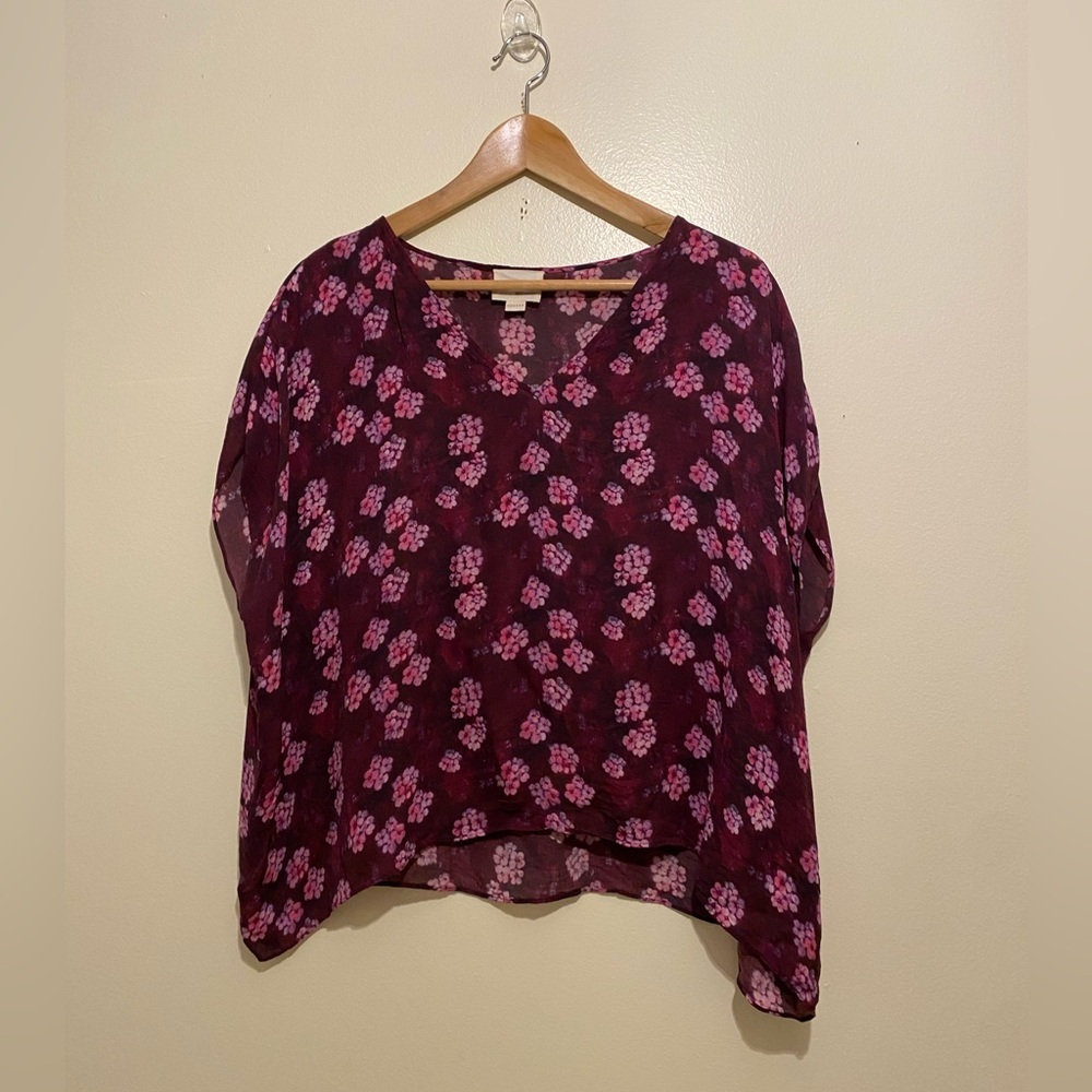 Band Of Outsiders Burgundy Floral Silk Blouse. Size 1